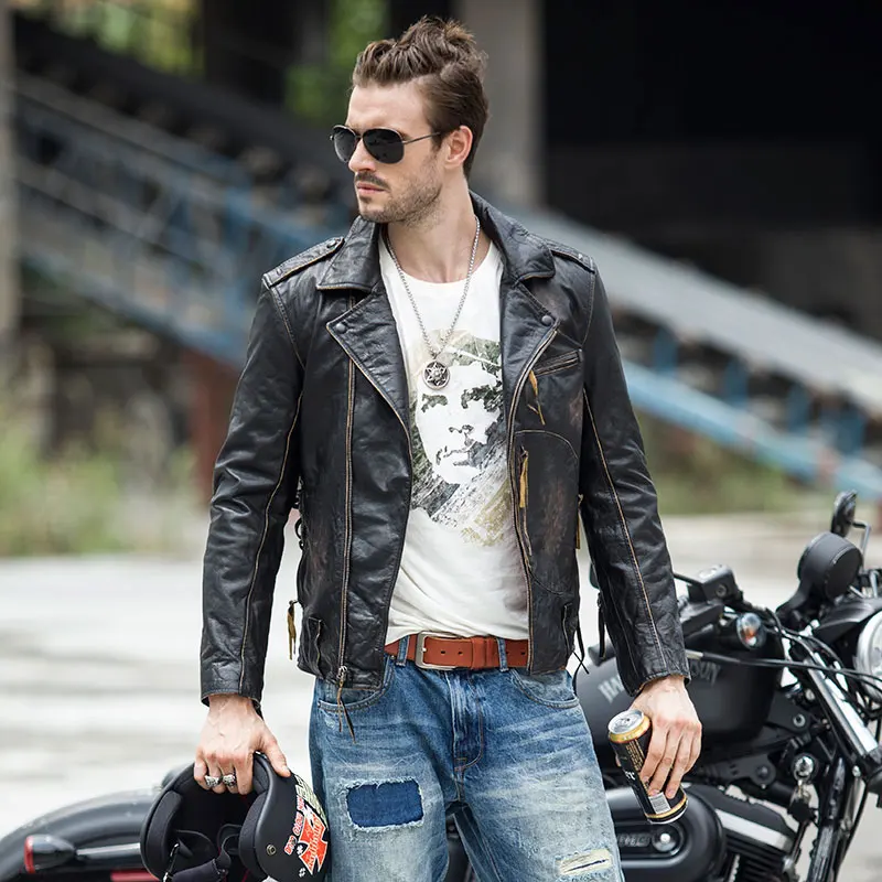 Куртка из телячьей кожи для мужчин, мотоциклетные повседневные кожаные пальто, дизайн Dusen Klein, Весенняя верхняя одежда, кожаная куртка черного цвета 71U039