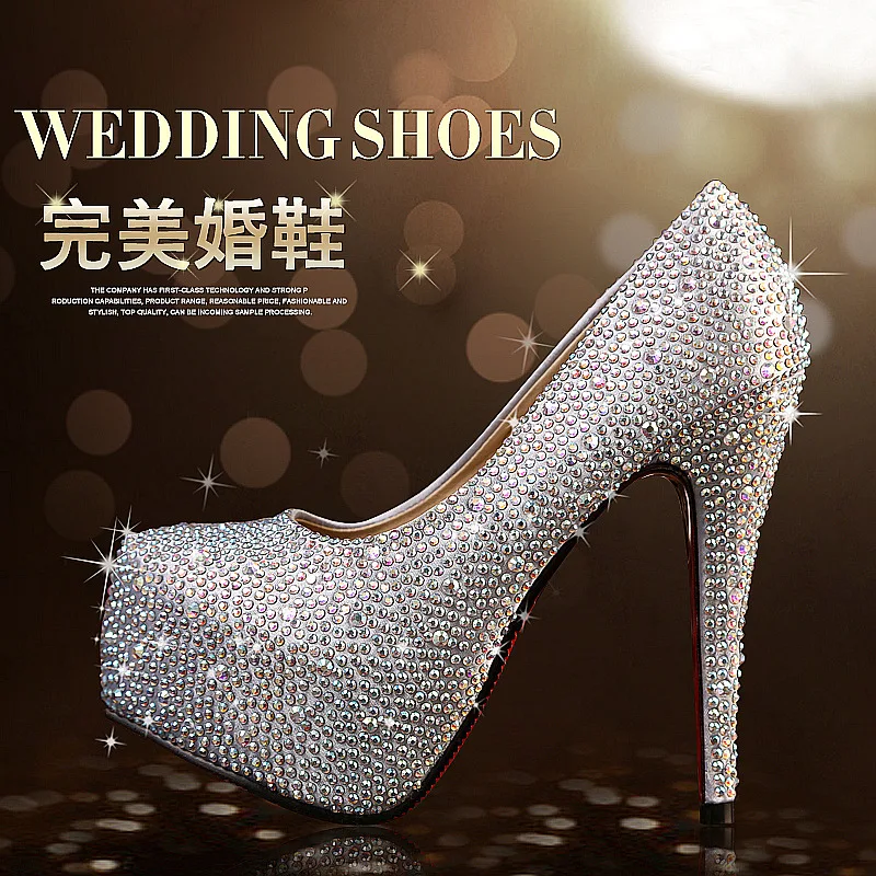 

2018 new evening party women's shoes crystal wedding shoes stiletto platform high heels.