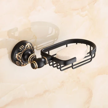 

Soap Dishes Black Antique Carved Base Holder Soap Basket Wall Mount Bathroom Accessories Banheiro Bath Hardware Set Yu10