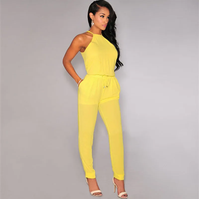 yellow sleeveless jumpsuit