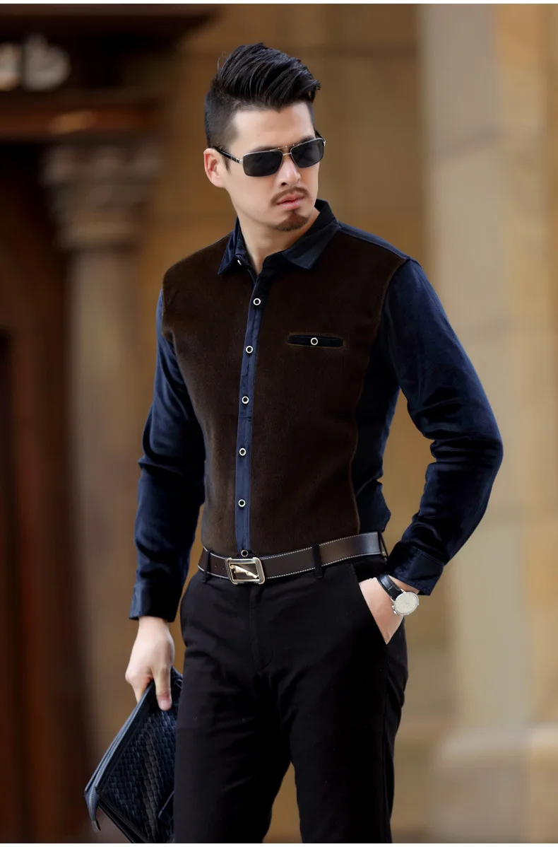 Luxury Men's Winter Cashmere shirts Man Floral Casual Classic Dress