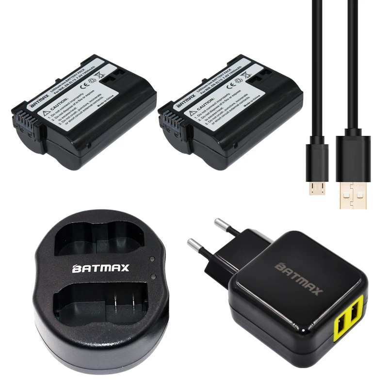 

Batmax 2pcs EN-EL15 EN EL15 ENEL15 Rechargeable Battery+USB Dual Charger for Nikon D600 D610 D600E D800E D7100 d750.Z6.Z7