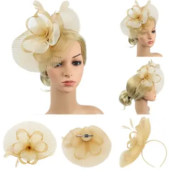 

2019 Brand New Hot SalesFemale Net Feather Mesh Fascinator Big Flower Headband Clip Wedding Bridal Women Tea Party Church Hat