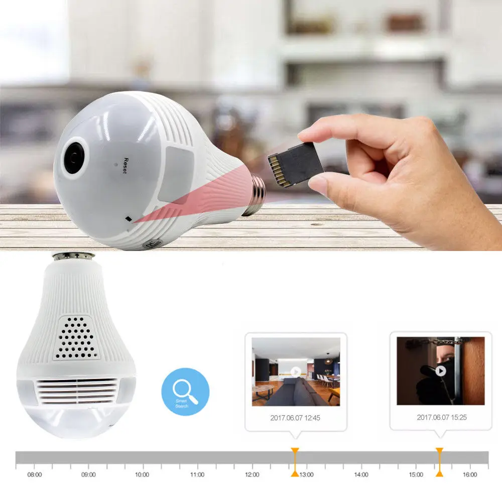  360 Degree Panorama Video Camera Wifi IP Light Bulb Surveillance Cam CCTV Motion Sensor Night Visio - 33042031414