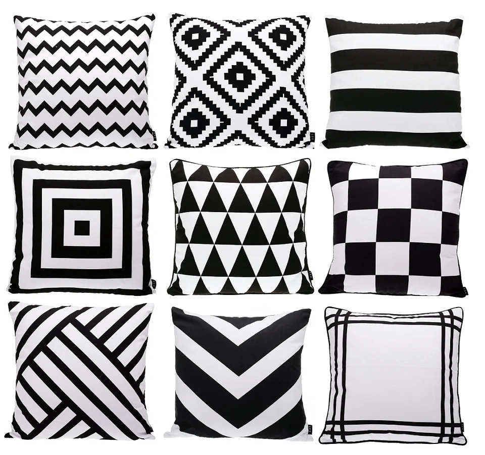 Black And White Cushion Cover Geometric Triangles Chevron Stripes