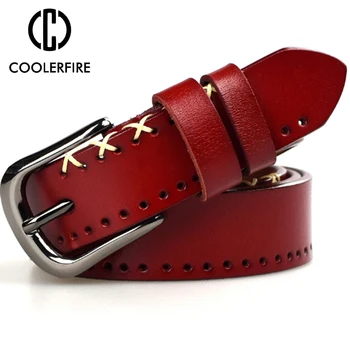

Fashion Desgin New Vintage Style Women Belts Cow Leather High Quality Alloy Pin Buckle Weaving grain Belt For Women LB032