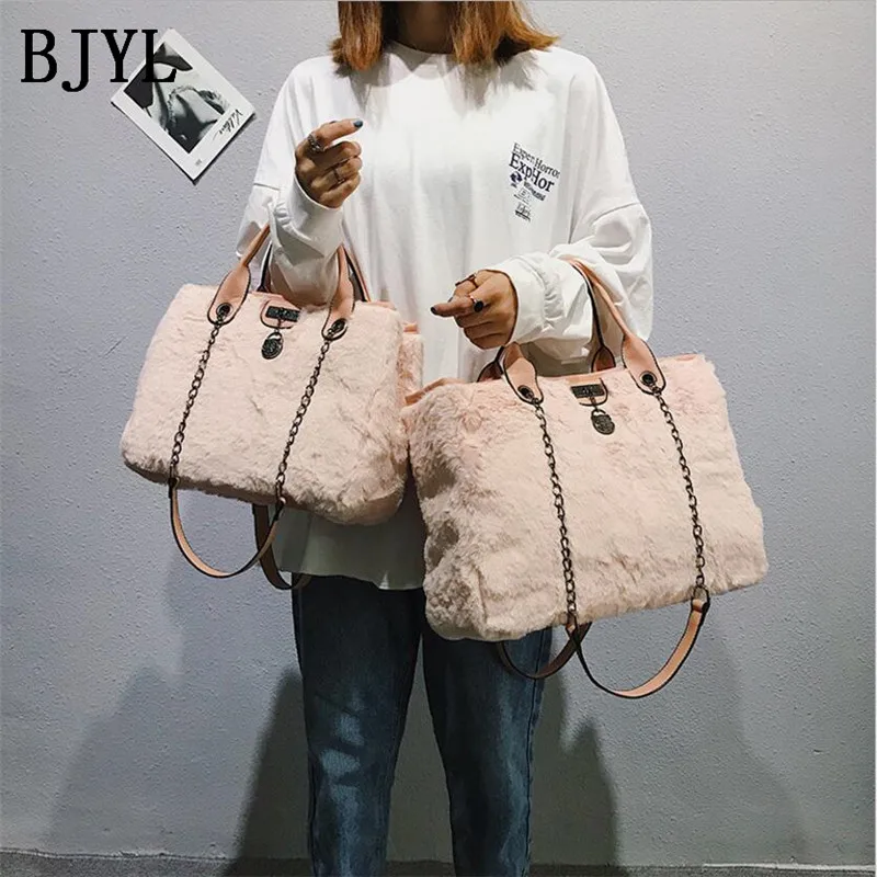 

woman bolsa Tote Fashion Korean Style PU Leather& Faux Fur Tote Clutch Shoulder Women Messenger Bags for Women bag