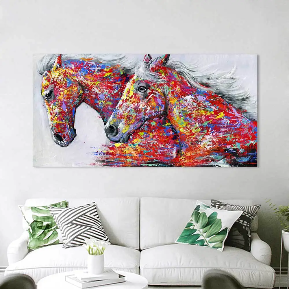 

Creative The Two Running Horse Canvas Art Animal Wall Art Poster Pictures For Living Room Home Decor Wall Canvas Print Painting