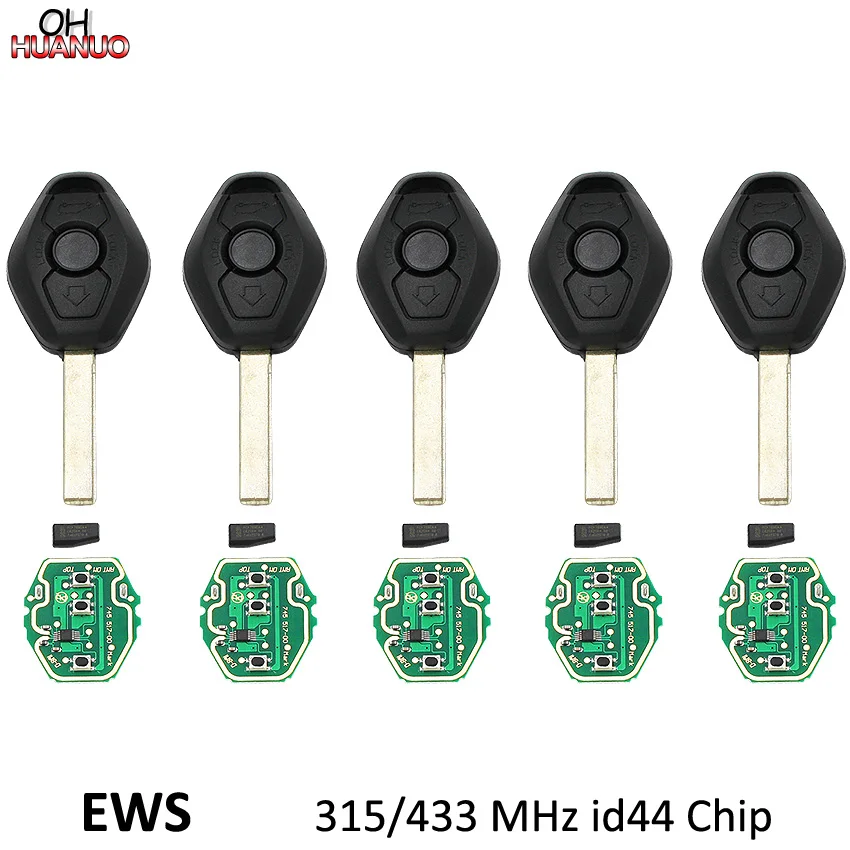 

5PCS*EWS 3 Buttons Smart Remote Key For BMW 3 5 7 SERIES E38 E39 E46 315MHZ/433MHZ With ID44 (PCF7935) Chip HU92 Blade