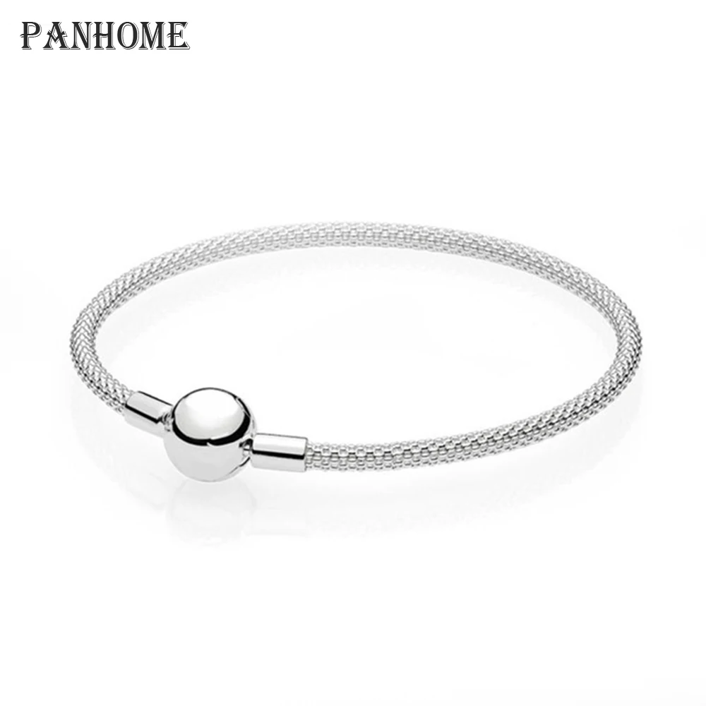 

PANHOME 100% 925 Original Sterling Silver Mesh Bracelet & Bangles Gor Women The Latest Version Para As Mulheres Menina Pulseira