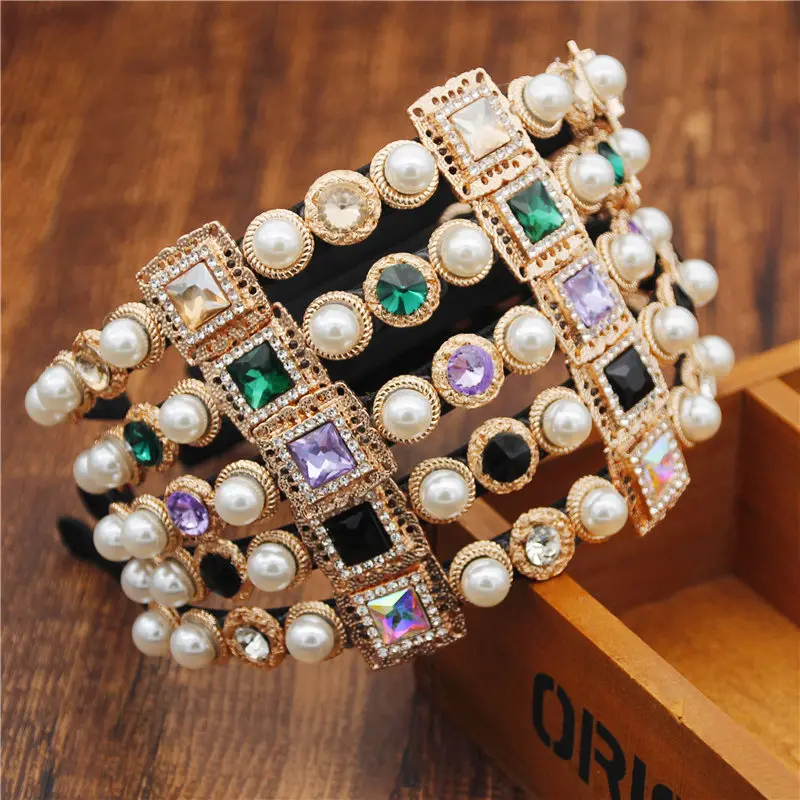 

2019 Fashion Baroque Pearls Crystal Tiara Crown Girls Hairbands for Queen Luxury Headdress Bridal Headbands Wedding Hair Jewelry