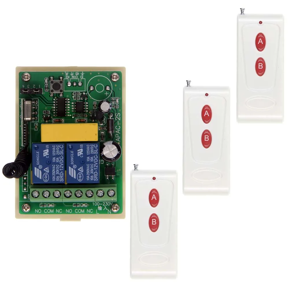 

Wide Range 1000M AC 110V-220V 2 CH 2CH RF Wireless Remote Control LED Switch System,Transmitter + Receiver,315/433 MHz