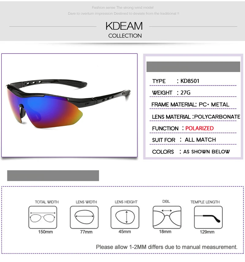Kdeam модные спортивные солнцезащитные очки поляризованные Для мужчин очки Поляризованные солнечные очки с отражающим покрытием HD объектив солнцезащитные очки солнечные очки с полуободковой UV400 6 цветов KD8501