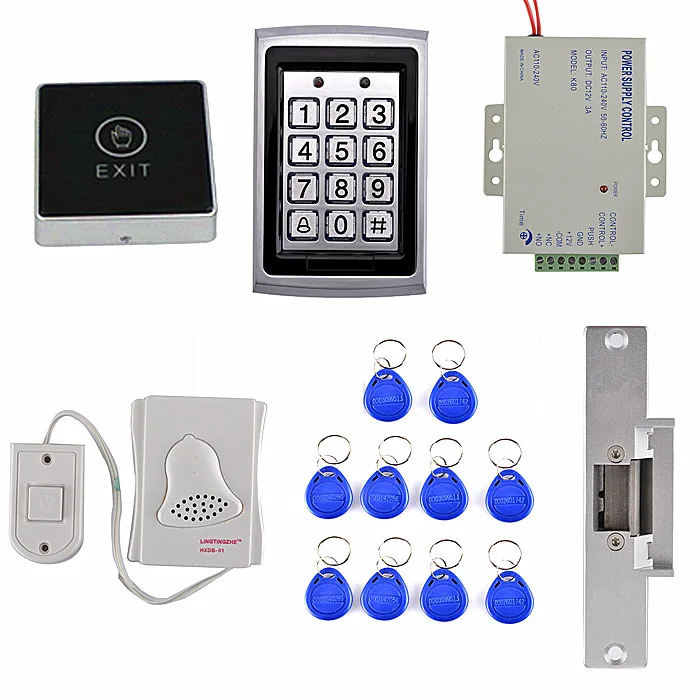 

ID Card Door Access Control Kit +Door Bell +Electric Strike Door Lock +Touch Door Switch Button