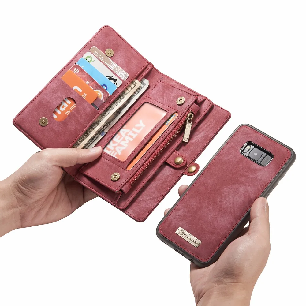 

S8 Wallet Case Magnetic Detachable Genuine Leather Flip Cover Case for Samsung Galaxy S8 /S8 Plus S10 Zipper Credit Card Slots