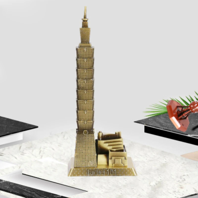 

Metal 101 Tower Building Statue Vintage Taipei Famous Landmark Craft Model Office Living Room Home Decoration Creative Gifts