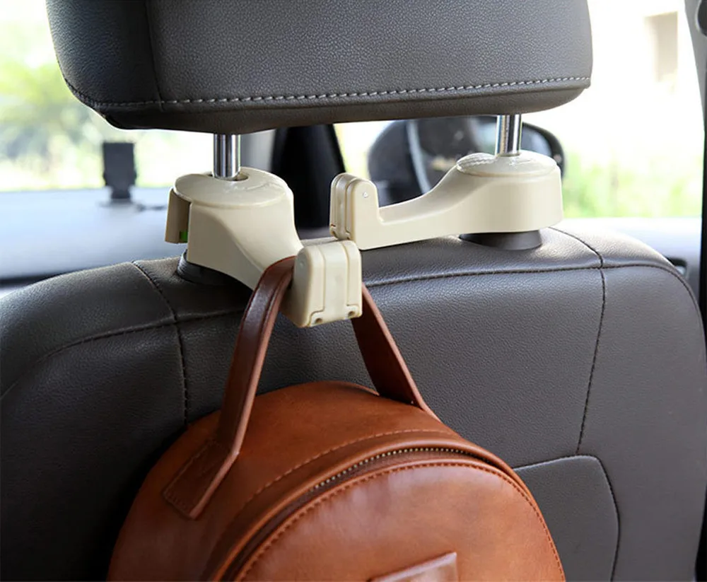 2 in 1 Car Headrest Hook with Phone Holder Seat Back Hanger for Bag Handbag Purse Grocery Cloth Foldble Clips Organizer 3.0