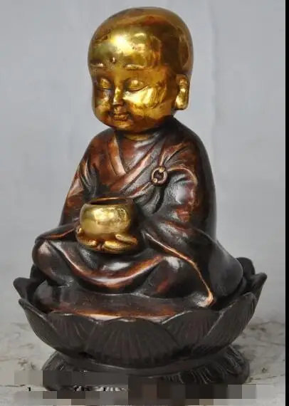 

S1271 6"china buddhism bronze gilt monks buddha Hold Bowl statue incense burner Censer