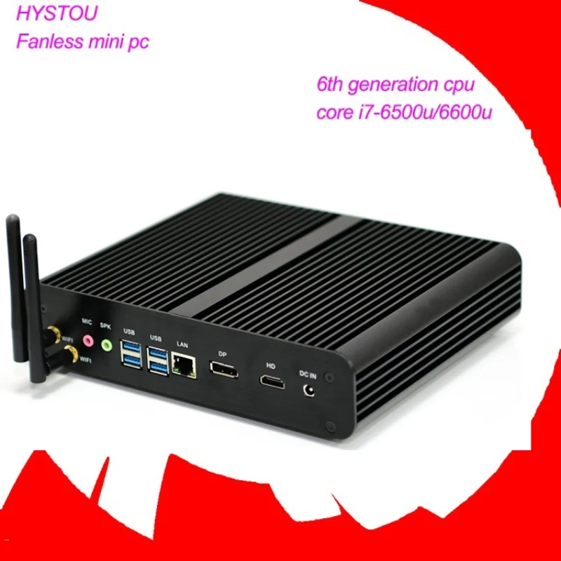 Hystou 2016 latest fanless mini pc skylake i7 6500u 6600u with wifi support 3D 4K Windows10 1lan 1HDMI 6th generation cpu