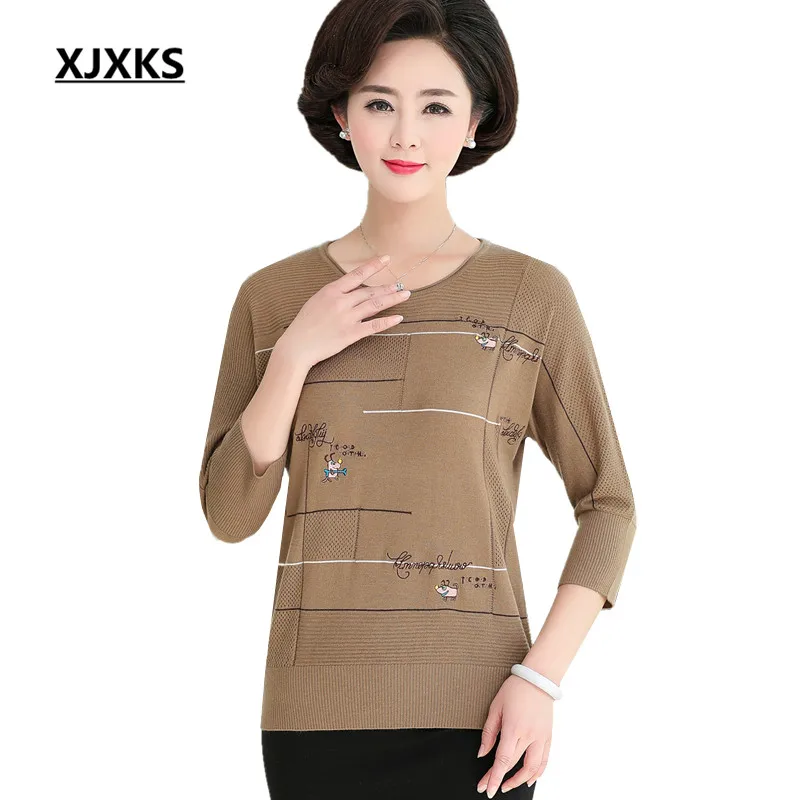

XJXKS Fashion Embroidered Round Neck Women Tops Spring Autumn 2019 New High Quality Comfortable Thin Women's Sweater Pullover