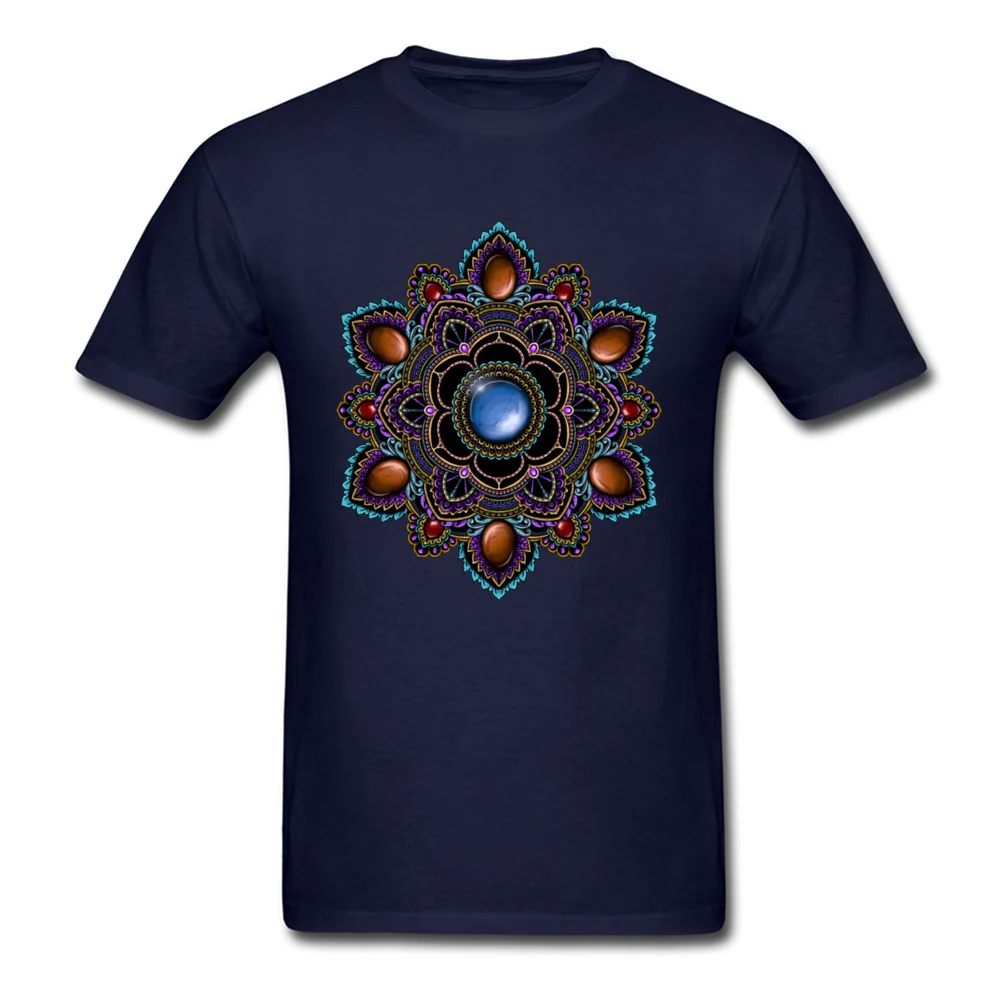 Printed On Tops Tees Cheap O-Neck Comics Short Sleeve Cotton Man T Shirts Customized T Shirt Drop Shipping Purple and Teal Mandala with Gemstones 15622 navy