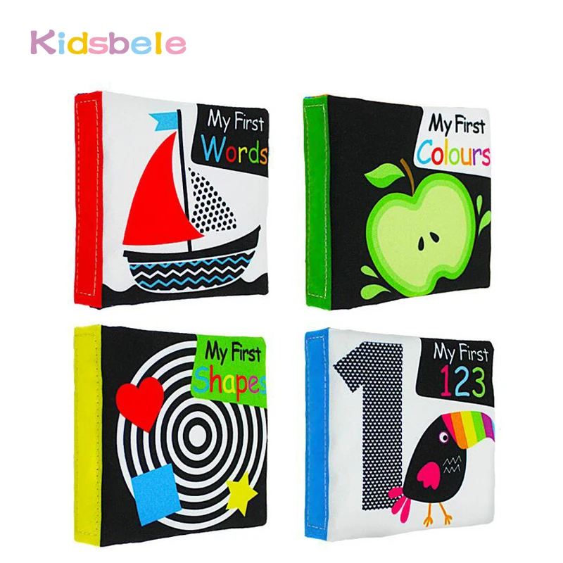 Baby Early Education Toys 4PCS Black White Colorful Books Learning Color Shape Words Number Intelligence Development