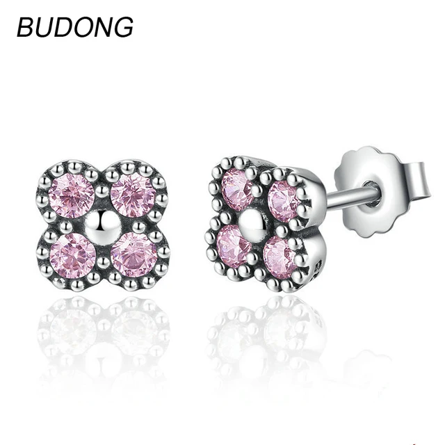 Budong Real 925 Sterling Silver Stud Earrings For Women Fine Jewelry Budong Real 925 Sterling Silver Stud Earrings For Women Fine Jewelry Unique Pink Topaz Stone Earing