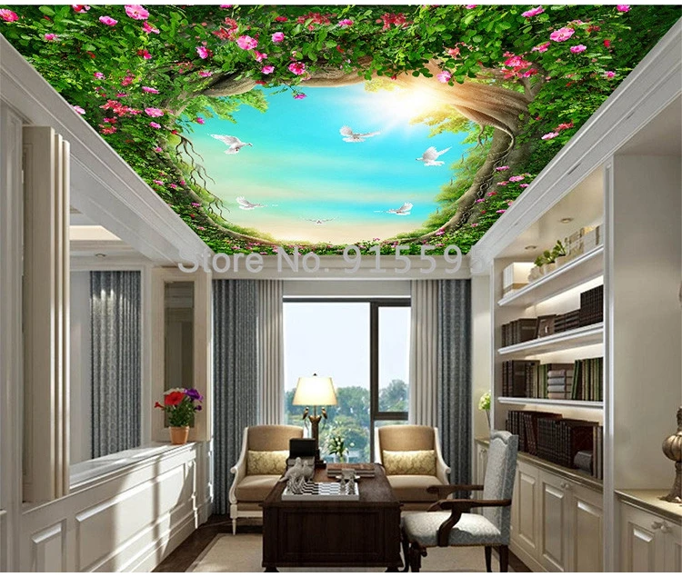 Mural 3D de techo Bosque de fantasía - Decomural3D
