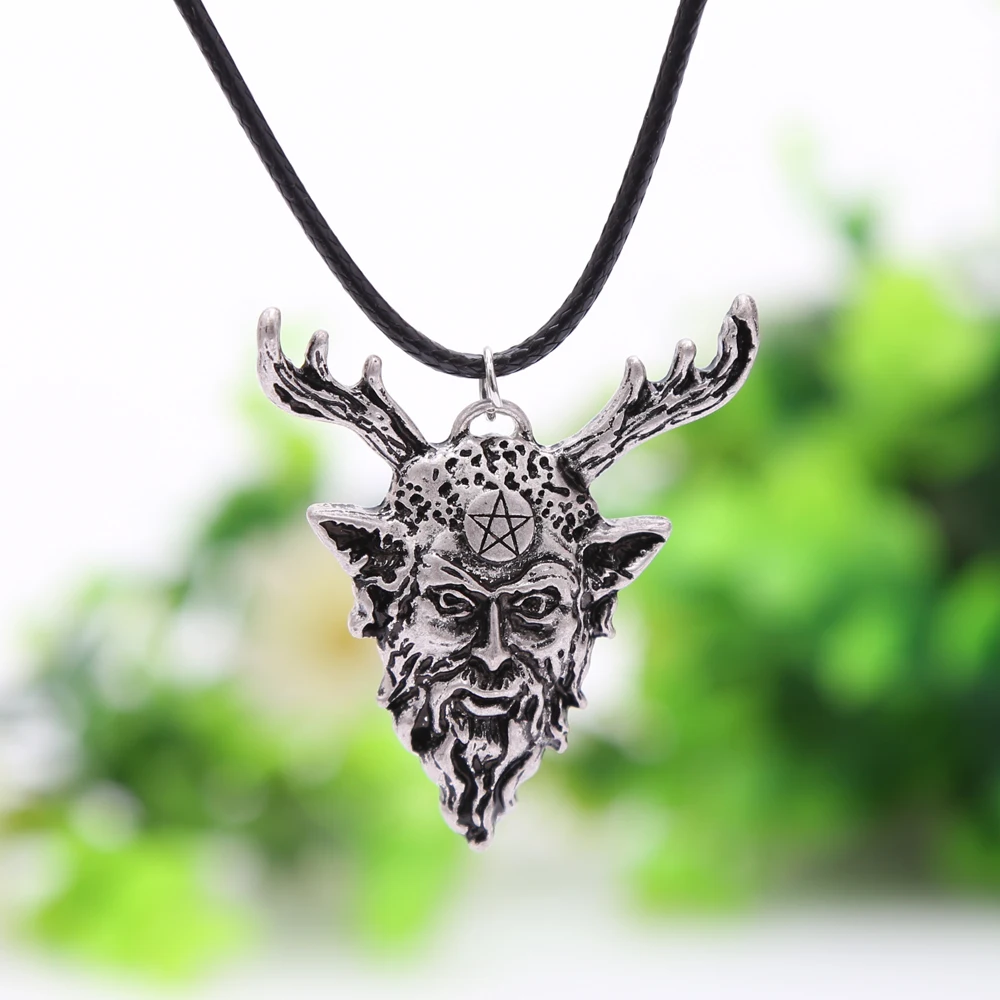 

Cernunnos Necklace Horned God Pendant Pan Lord of Wild Things Antlers Pagan Wiccan Amulet Retro Antique Silver Talisman