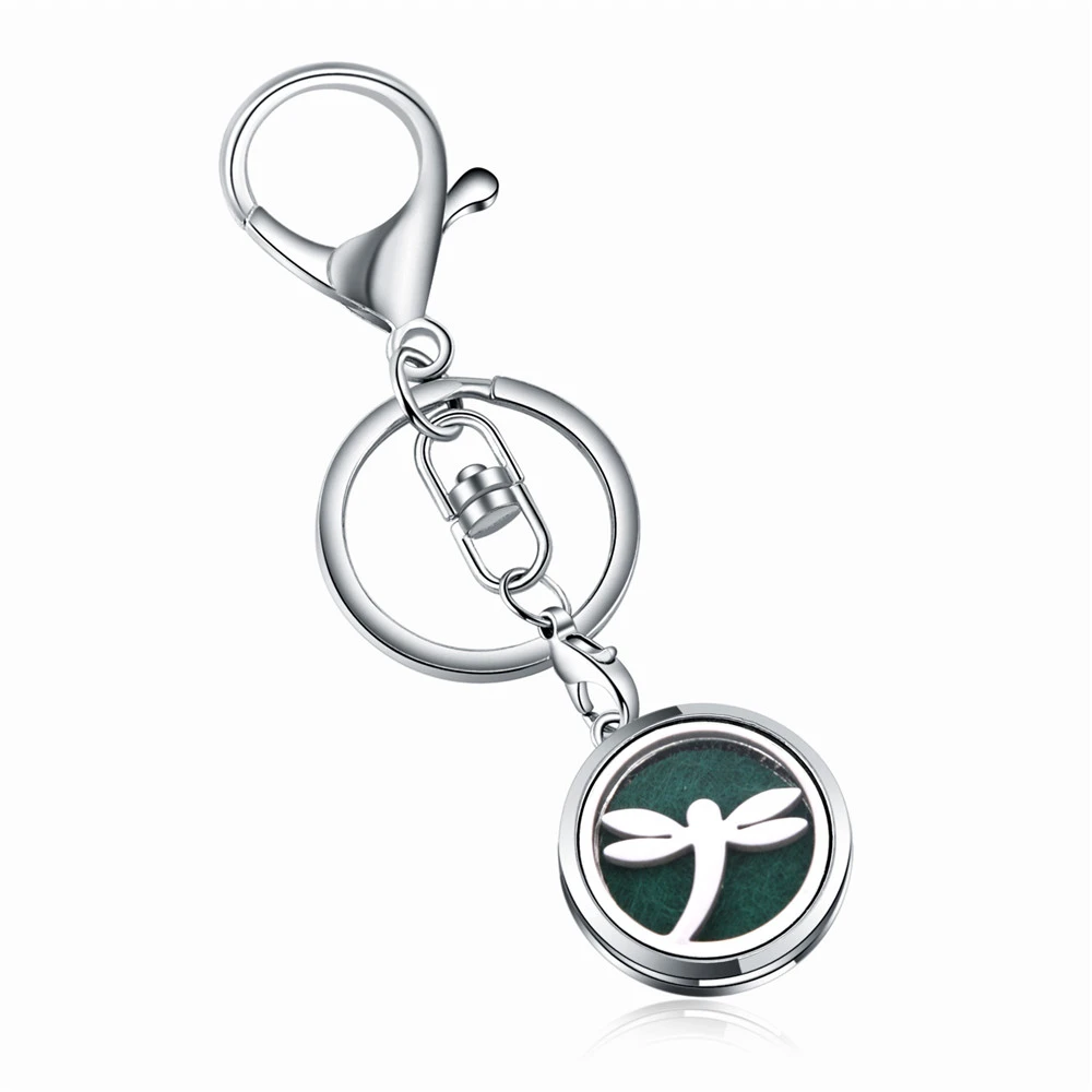 

Fashion Dragonfly Perfume KeyChain Jewelry Stainless Steel Essential Oil Diffuser Perfume Aromatherapy Locket Key Chain Jewelry