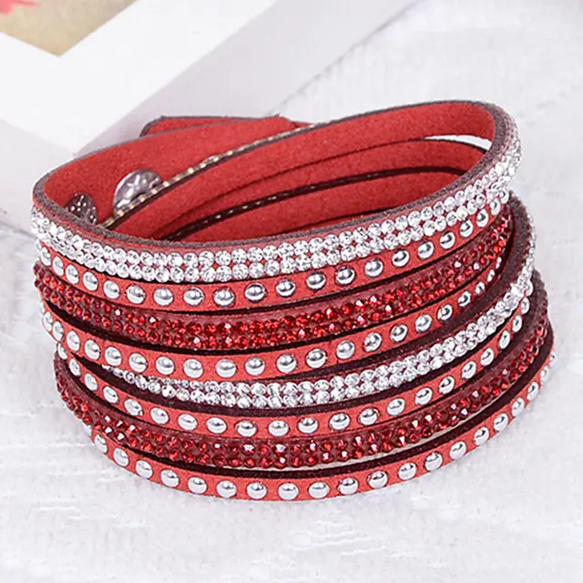 Spring Bracelet Rhinestone Bling Wred Bracelets Double Wrap Spring Bracelet Rhinestone Bling Wred Bracelets Double Wrap Leather Wristband Crystal Charms Chokers