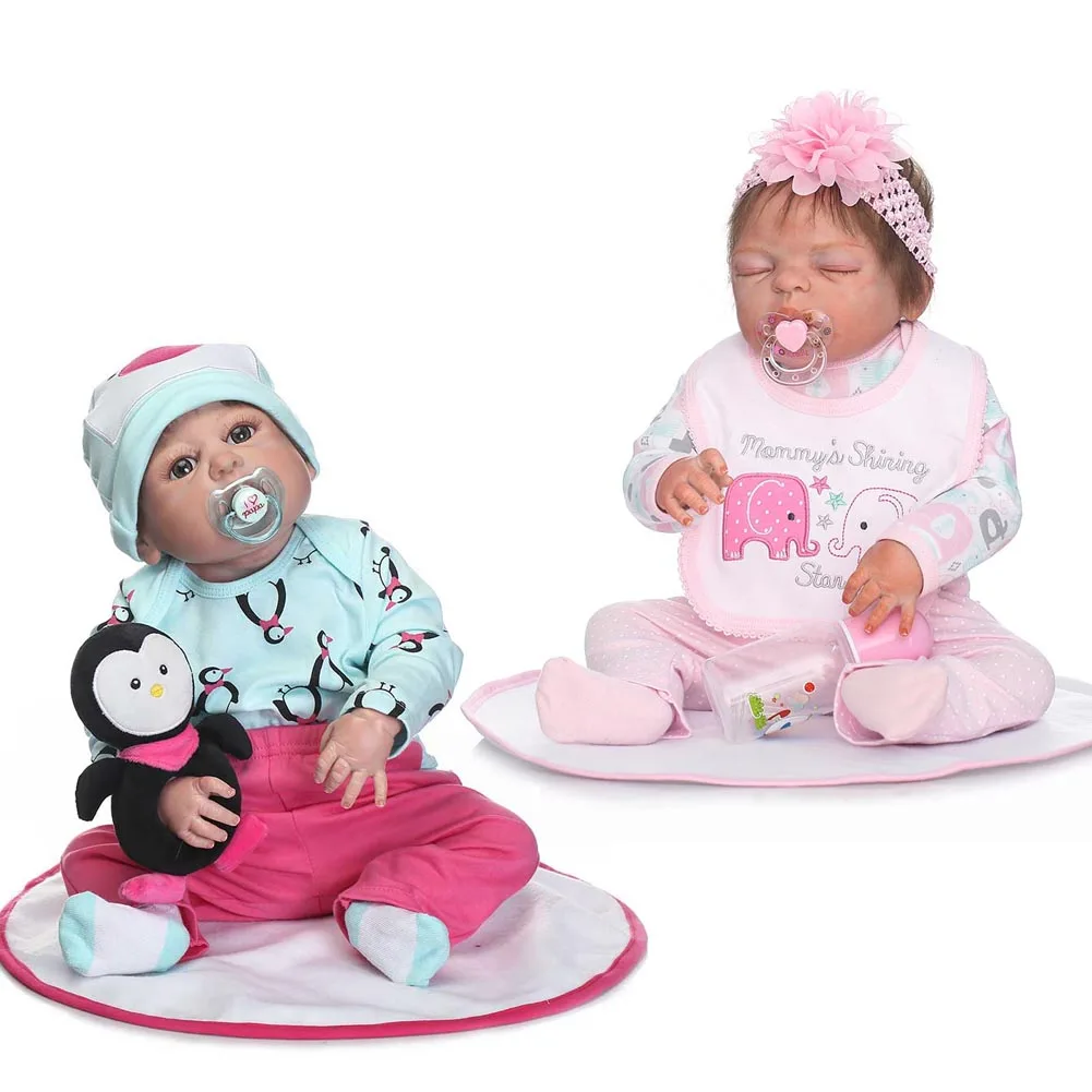 NPK 22 дюймов Реалистичного Reborn куклы новорожденных набор силиконовых куклы младенца комплект для детей Playmat игрушка в подарок NSV775