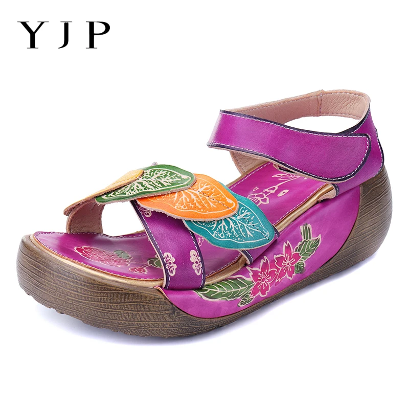 

YJP Bohemian Shoes Woman Platform Sandals Genuine Leather Women Shoes Summer Casual Female Sandals Peep Toe Hook Loop Sandalias
