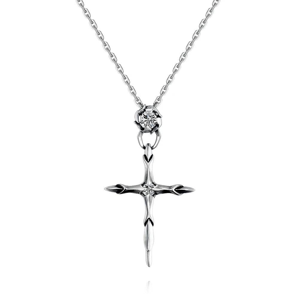 

VOJEFEN S925 Sterling Silver Cross Pendant Necklace Cubic Zirconia Faith Hope Love Cross Pendant Necklace