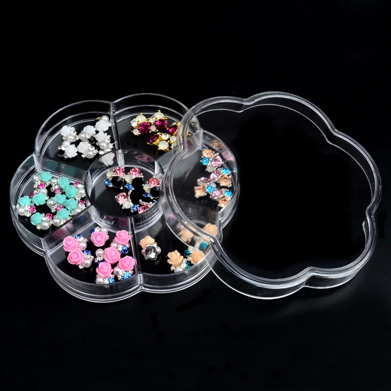 

Mini 7 Grids Clear Plastic Empty Nail Art Rhinestone Gems Holder Box Round Storage Case Jewelry Bead Organizer Container