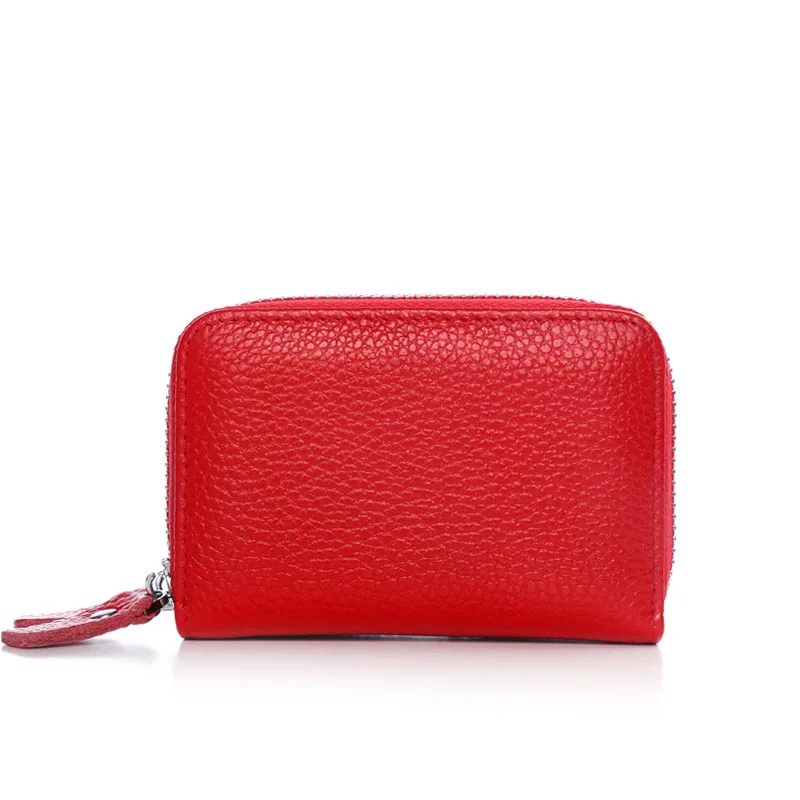 Women Card Holder Double Zipper Genuine Leather Wallet Credit Cards Case Bag