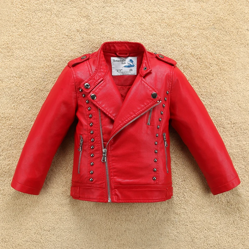 

Rivet Windbreaker Boys Girls Leather Jacket for Fall Spring Girls Motor Coat Bomber Baby Toddler Children Clothes
