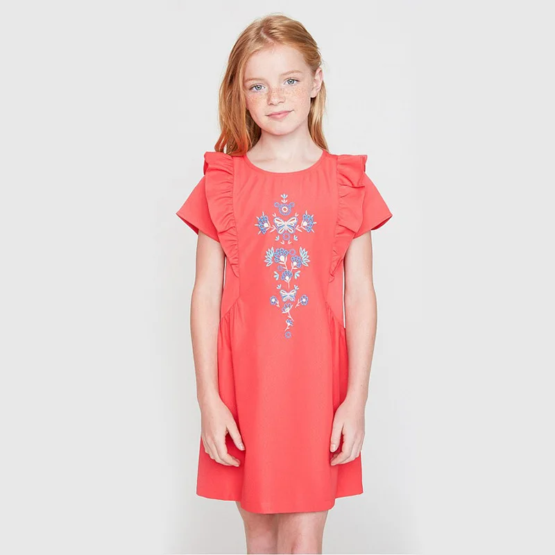 High Quality BOHO Girls Dress Summer Floral Ruffles Dresses Cotton Fabric Embroidery Sweet