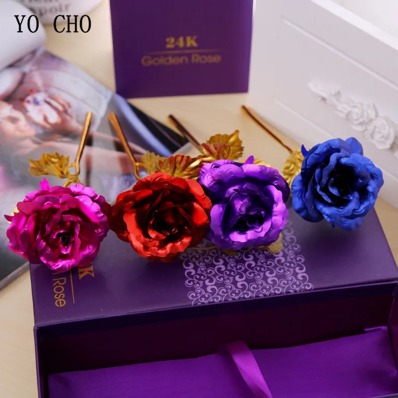 

YO CHO Vintage Valentine's day girlfriend flower artificial flower golden plated Rose Mother's Day gift Wedding Party Supplies