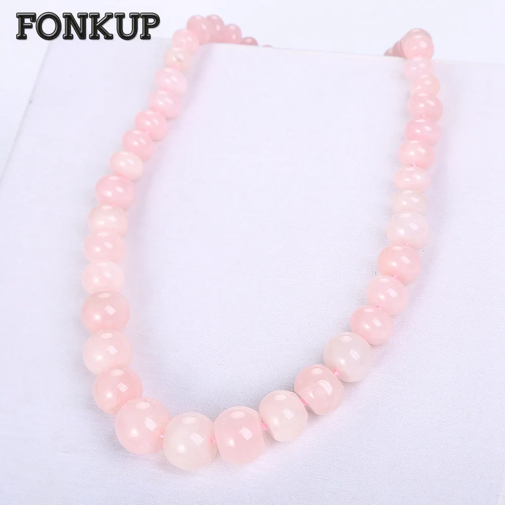 

Fonkup Rose Quartz Necklace Power Stone Chains Cute Women Jewelry Wedding Accessories Pink Round Beads Ornaments Femme Lucky Bag