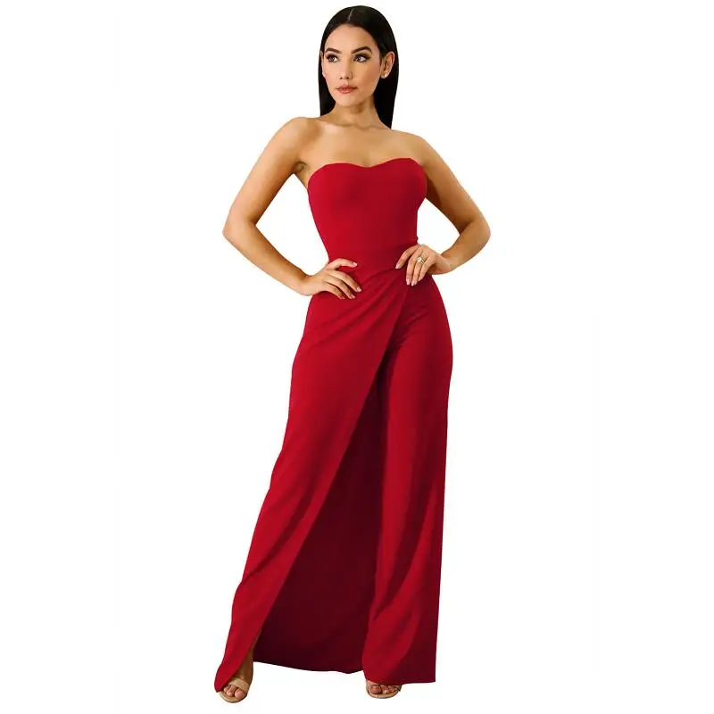 ADEWEL 2018 Sexy Off Shoulder Long Jumpsuit Women Asymmetric Split Wide Leg Strapless Jumpsuit Elegant Party Romper Overalls    (5)