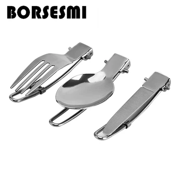 

2019 Stainless steel pocket knife scoop fork multi-function camping cutlery 3 in 1 folding picnic tableware silvertableware