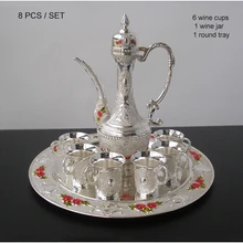 8 Шт./компл. серебро красного вина металла набор графин вина 1 кувшин+ 6 чашки бытовой воды дистиллятор для украшения дома JJ005