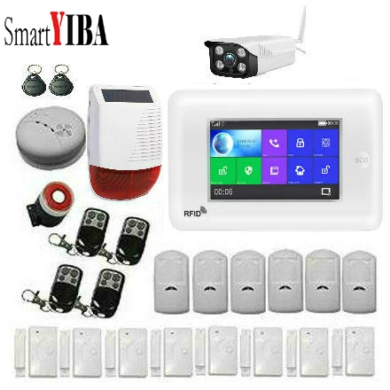 SmartYIBA полный сенсорный экран 4,3 дюймов Wifi GSM беспроводная домашняя охранная сигнализация видео IP камера совместима с Alexa - Цвет: YB10624