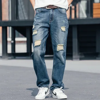 

Summer New Thin Section Jeans Male Loose Small Straight Pants Tide Broken Hole Plus Fertilizer XL Trousers Fashion Street Style