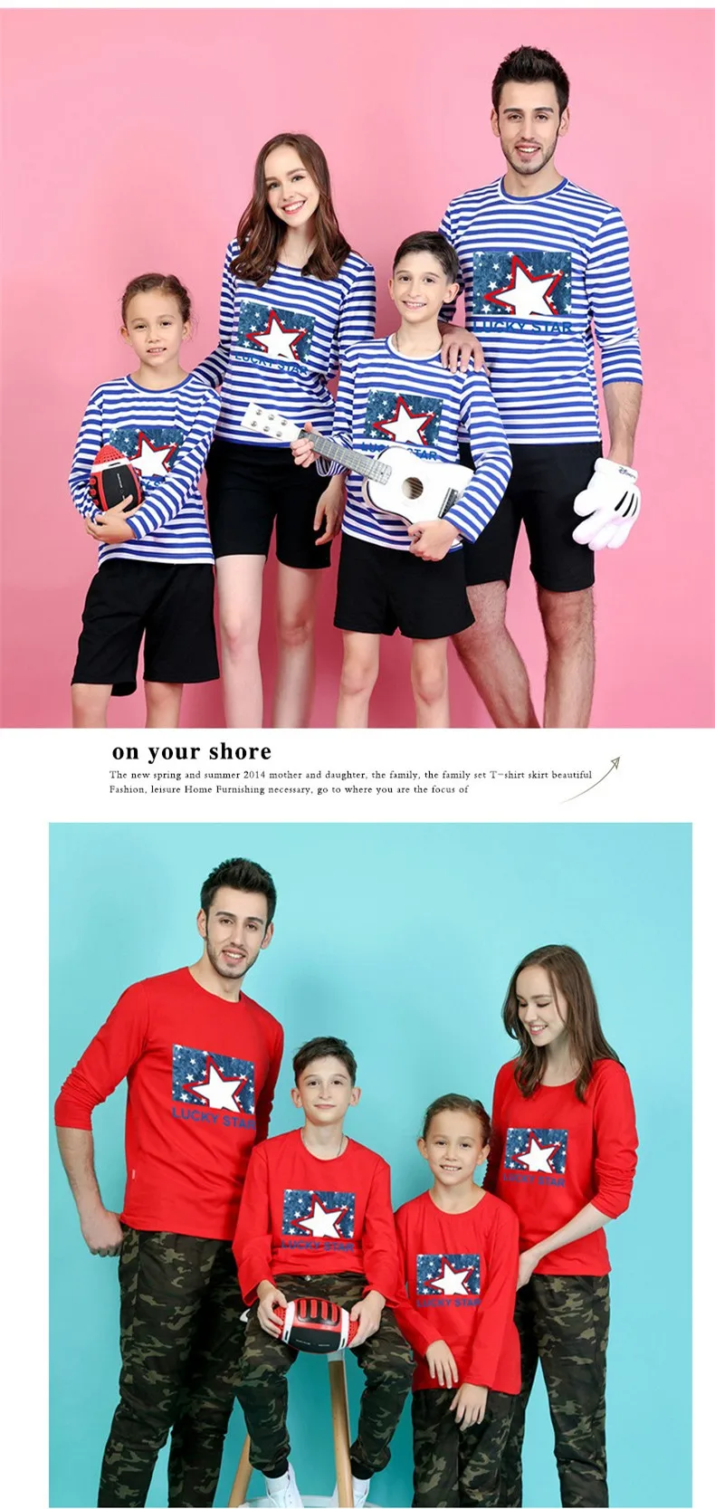 Коллекция 2019 года, Семейные комплекты с надписью «lucky star», футболки для всей семьи, одежда для мамы, дочки и сына, большие размеры, футболки