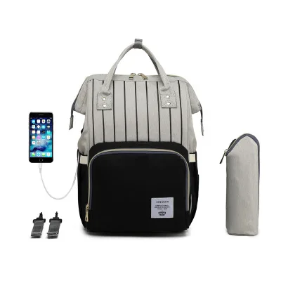 USB модная детская сумка для коляски, сумка для подгузников, водонепроницаемые детские сумки для мамы, рюкзак для мамы и папы, подгузники lequeen с usb - Цвет: as picture