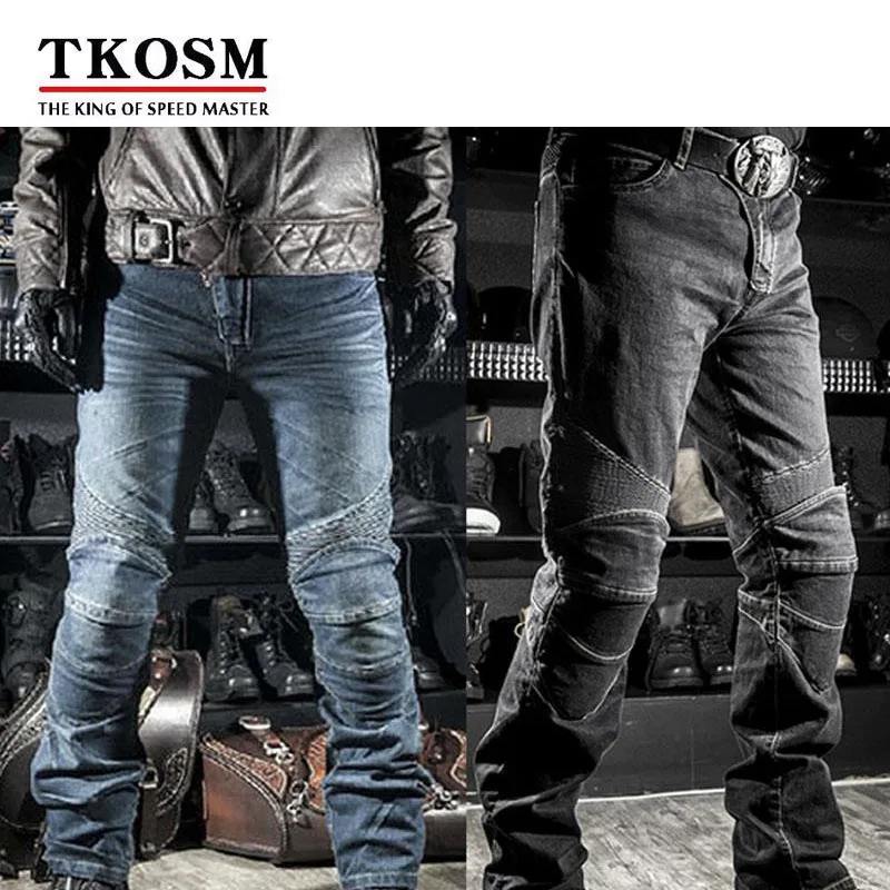 

TKOSM High Quality Motocross Motorcyle Pants for Men Moto Racing Jeans With Knee Pad Trousers Moletom Moto Comfortable Trousers