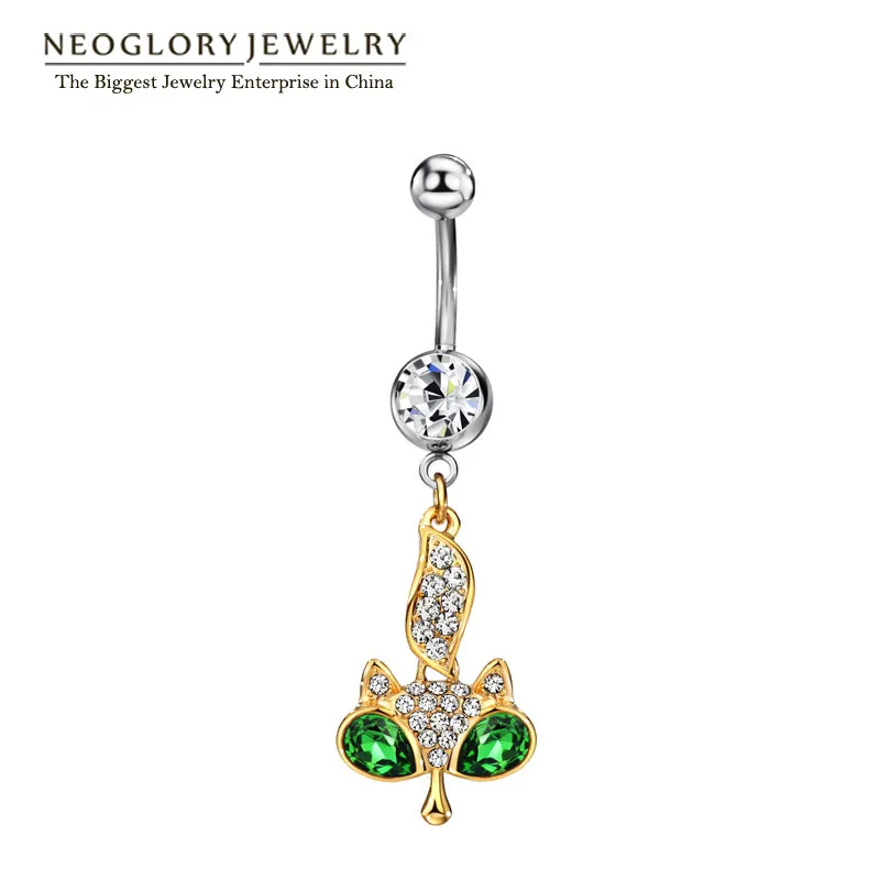 Стразы для пирсинга живота Neoglory с лисьим животным Колечки на пупок женщин модные