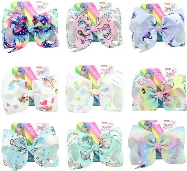 

10pcs/ 8" Large unicorn Bows for Girls Hair Bows for Girls with Clips print ribbon Bowknot Handmade Girl Hair Clips Hairgrips